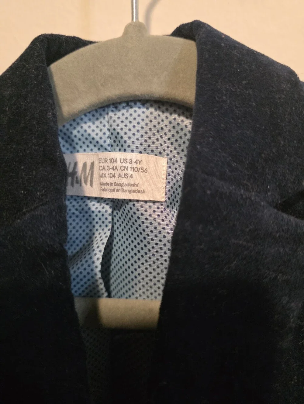 ​H&M Boys Navy Blue Velvet Blazer Jacket Size 3-4Y (US 3-4T / EUR 104) Holiday